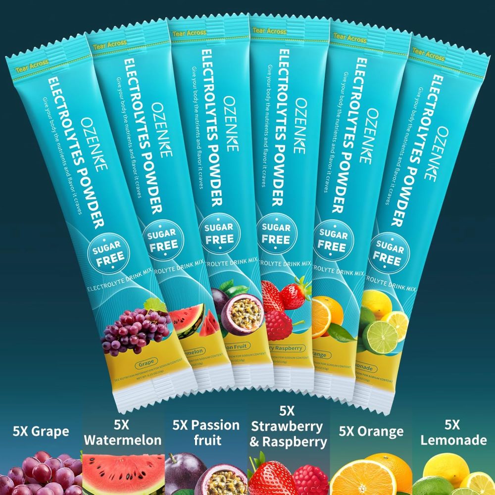 Electrolytes Powder Packets, 30 Sticks Hydration Packets Sugar Free, Electrolyte Drink Mix Travel Electrolyte Packets for Rapid Hydration, 6 Flavors - Image 3