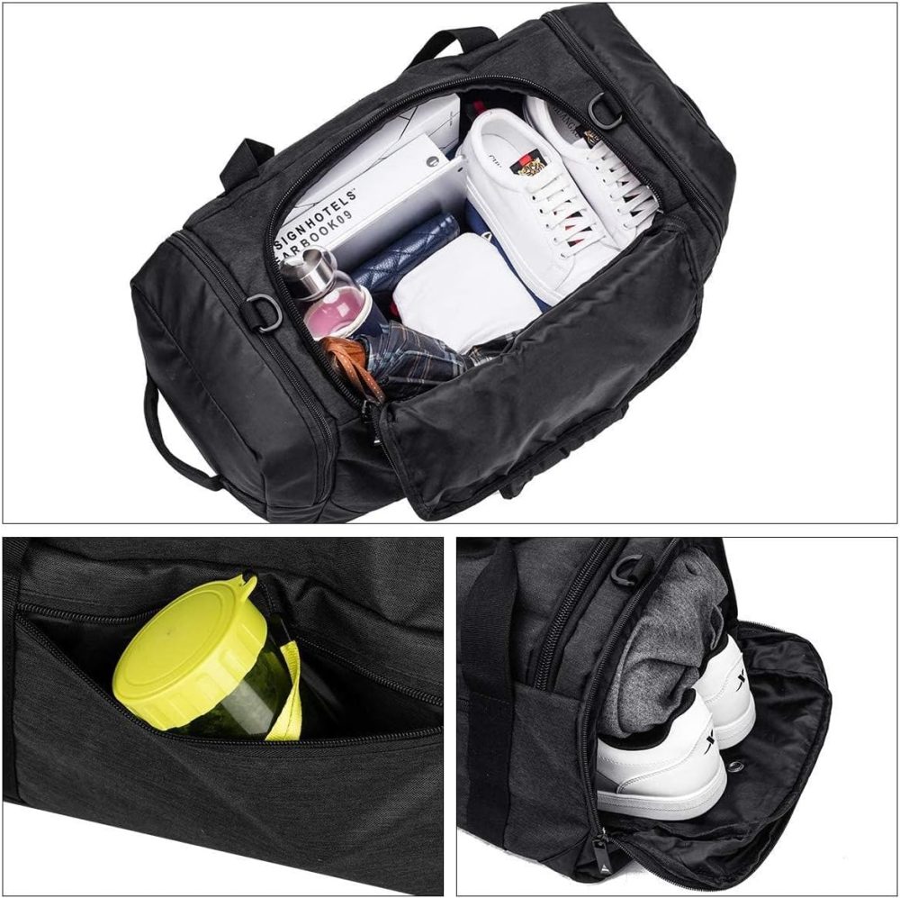 Gym Duffle Bag Backpack Waterproof Sports Duffel Bags Travel Weekender Bag for Men Women Overnight Bag with Shoes Compartment Black - Image 2