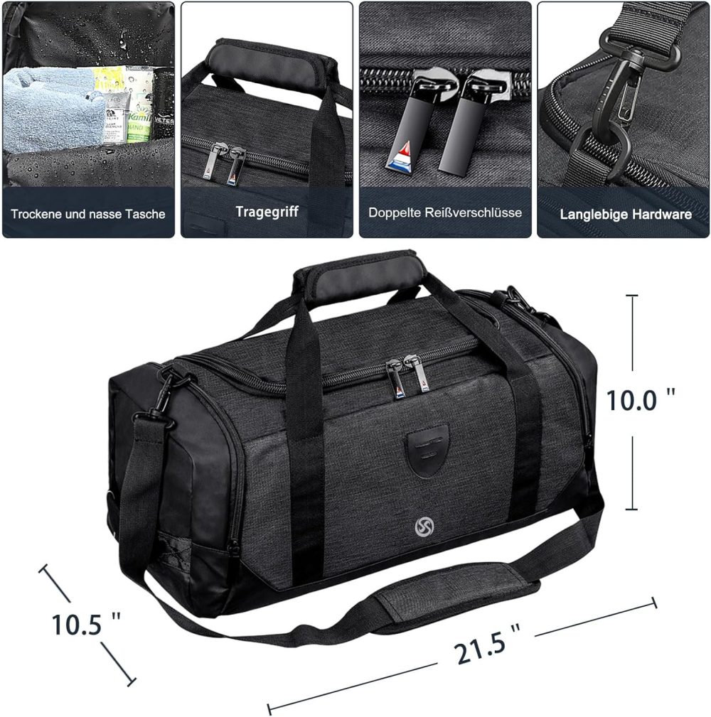 Gym Duffle Bag Backpack Waterproof Sports Duffel Bags Travel Weekender Bag for Men Women Overnight Bag with Shoes Compartment Black - Image 4