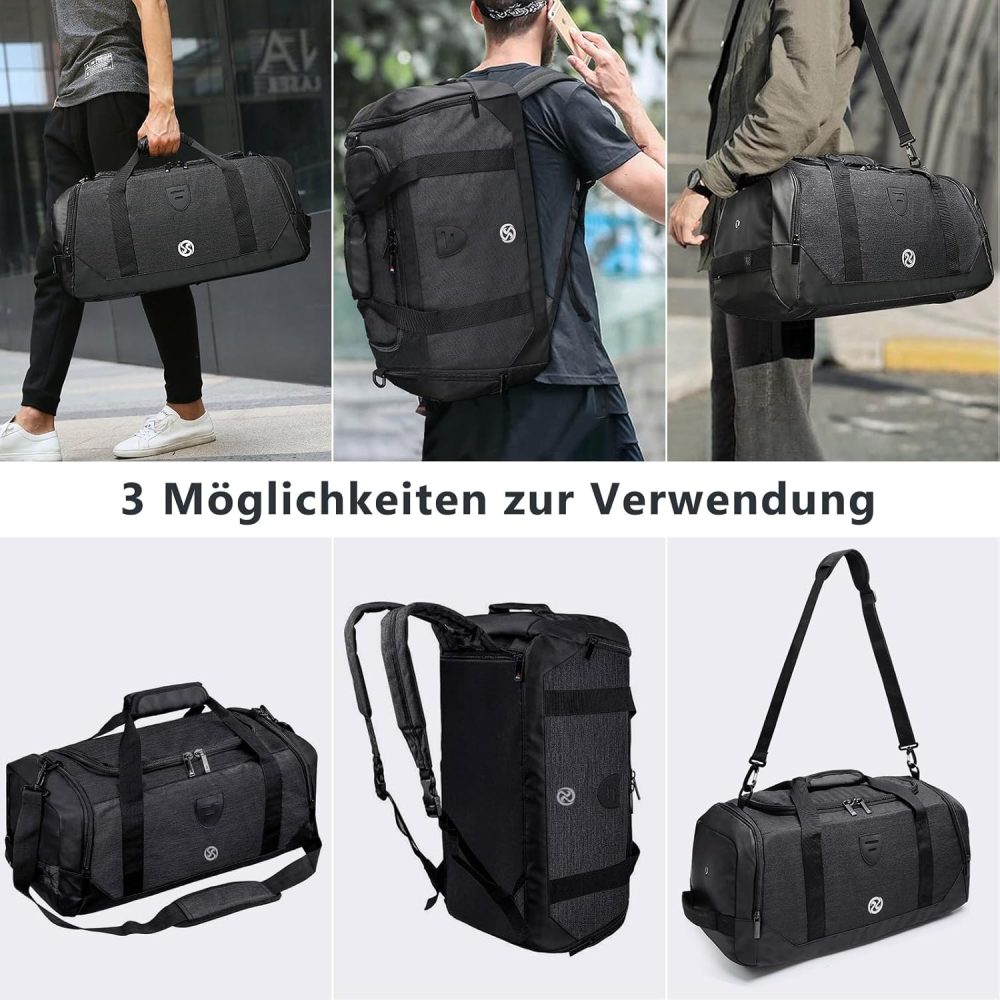 Gym Duffle Bag Backpack Waterproof Sports Duffel Bags Travel Weekender Bag for Men Women Overnight Bag with Shoes Compartment Black - Image 5