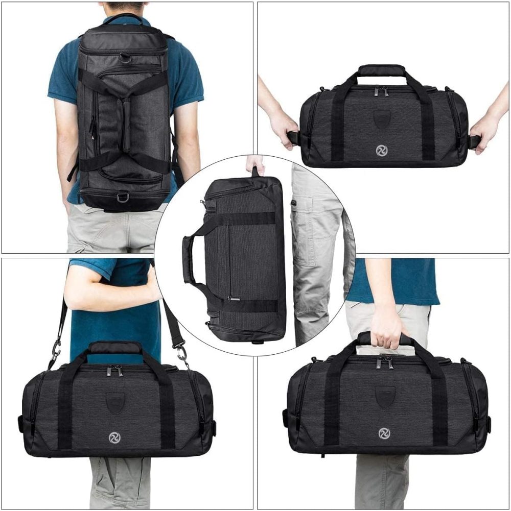 Gym Duffle Bag Backpack Waterproof Sports Duffel Bags Travel Weekender Bag for Men Women Overnight Bag with Shoes Compartment Black - Image 7