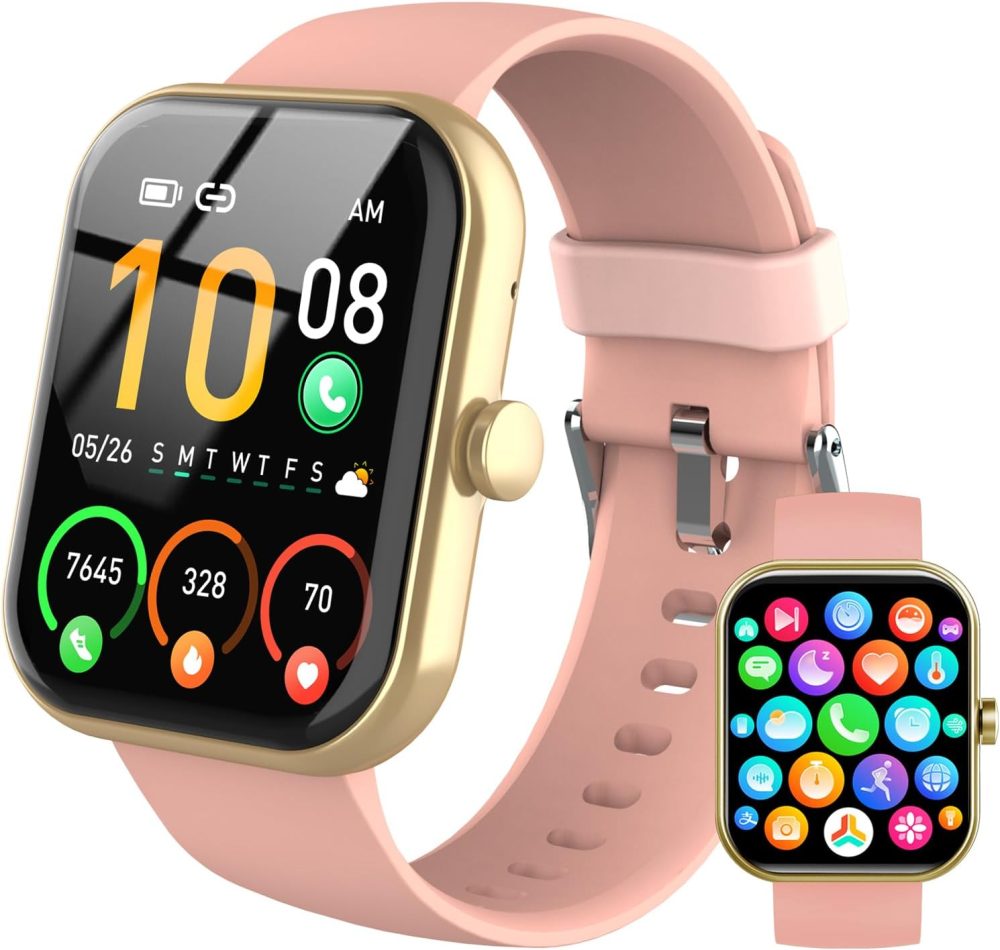 Smart Watch for Women Men, 1.96" Fitness Tracker Running Watch (Answer/Make Call), IP68 Waterproof, Pedometer, Sleep/Step/Activity/Heart Rate Monitor, 110+ Sport Modes Smartwatch for Adroid iOS, Pink