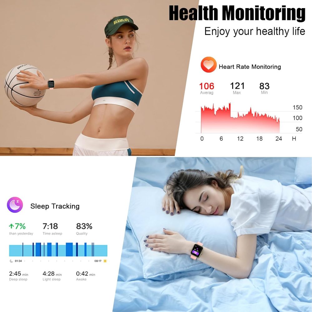 Smart Watch for Women Men, 1.96" Fitness Tracker Running Watch (Answer/Make Call), IP68 Waterproof, Pedometer, Sleep/Step/Activity/Heart Rate Monitor, 110+ Sport Modes Smartwatch for Adroid iOS, Pink - Image 4