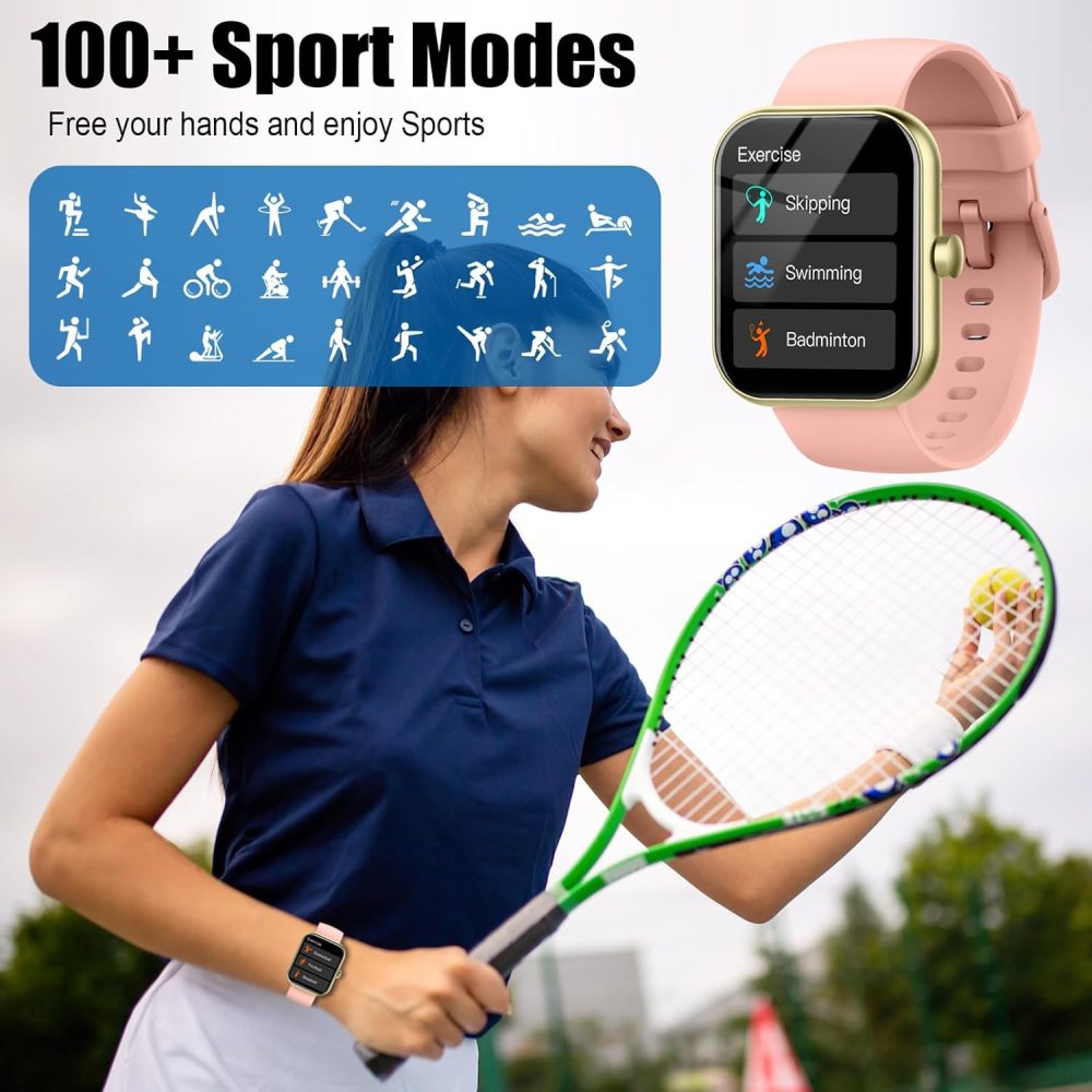 Smart Watch for Women Men, 1.96" Fitness Tracker Running Watch (Answer/Make Call), IP68 Waterproof, Pedometer, Sleep/Step/Activity/Heart Rate Monitor, 110+ Sport Modes Smartwatch for Adroid iOS, Pink - Image 5