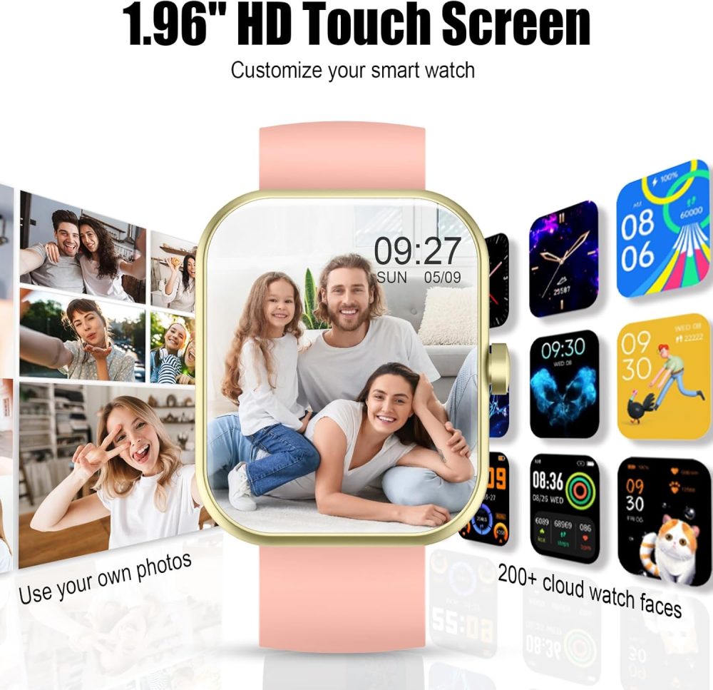 Smart Watch for Women Men, 1.96" Fitness Tracker Running Watch (Answer/Make Call), IP68 Waterproof, Pedometer, Sleep/Step/Activity/Heart Rate Monitor, 110+ Sport Modes Smartwatch for Adroid iOS, Pink - Image 6