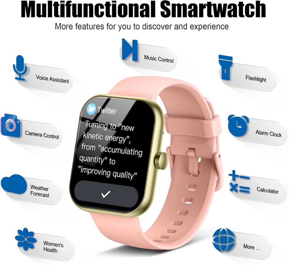 Smart Watch for Women Men, 1.96" Fitness Tracker Running Watch (Answer/Make Call), IP68 Waterproof, Pedometer, Sleep/Step/Activity/Heart Rate Monitor, 110+ Sport Modes Smartwatch for Adroid iOS, Pink - Image 7